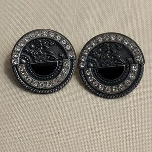 Vintage Duri Art Deco Style Black and Silver Floral Earrings